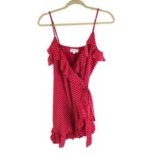 Privacy Please Giana Mini Wrap Dress Ruffle Polka Dot Sleeveless Red White L