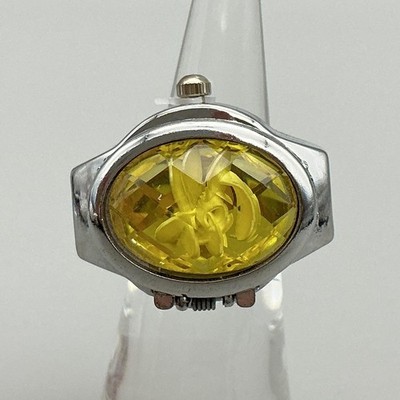 Bozhi Ring Watch Womens 20mm Hidden Dial Yellow Crystal Floral New 