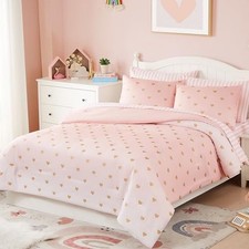 Full Size Comforter Sets with Sheets Full 76"X 86" -7 Pieces Pink/Gold Heart