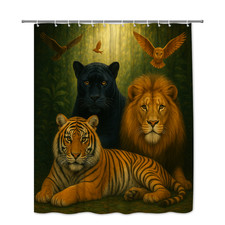 Wildlife Shower Curtain with Tigers and Lions - Decorative Fabric