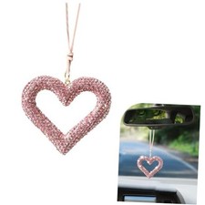 Bling Heart Car Hanging Accessories, Crystal Rhinestone Rearview Mirror Pink