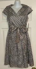 Adriana Papell Grey Polka Dot Embellished Dress Size 6 NWT