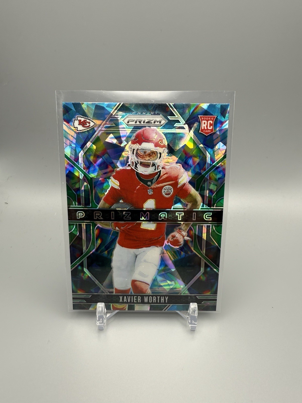 2024 Panini Prizm Xavier Worthy Prizmatic Green Cracked Ice #14 RC