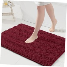 Chenille Striped Bathroom Rugs 36x24, Extra Thick and 36" x 24" Burgundy