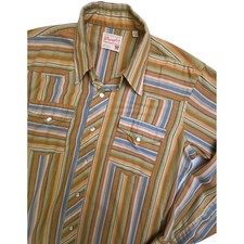Vtg 70s Wrangler Men's Pearl Snap Long Tails Shirt 15 33 Western Stripe USA