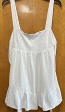 Lulus Womens Perfection Tiered Tie Back Linen Blend Skater Dress White Sz L