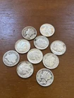 10 Silver Dimes 90% Lot – 3 Mercury + Roosevelt – $1 Face – Pre-1965