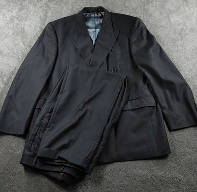 M&S Anzug Set Herren mittel dunkelblau Nadelstreifen Wolle Super 100s zweireihig