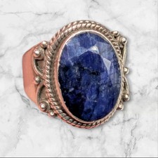 Sterling Silver Dark Blue Sapphire Gemstone Ring Size 6 1/2 6.5