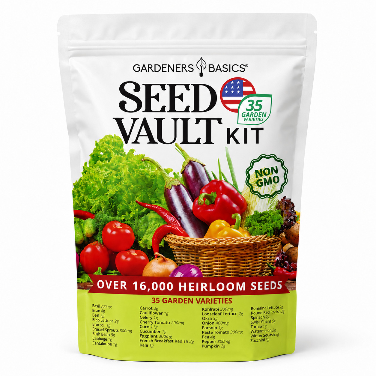 Survival Seed Vault Kit - 35 Heirloom Non-GMO Vegetable Seeds for Planting