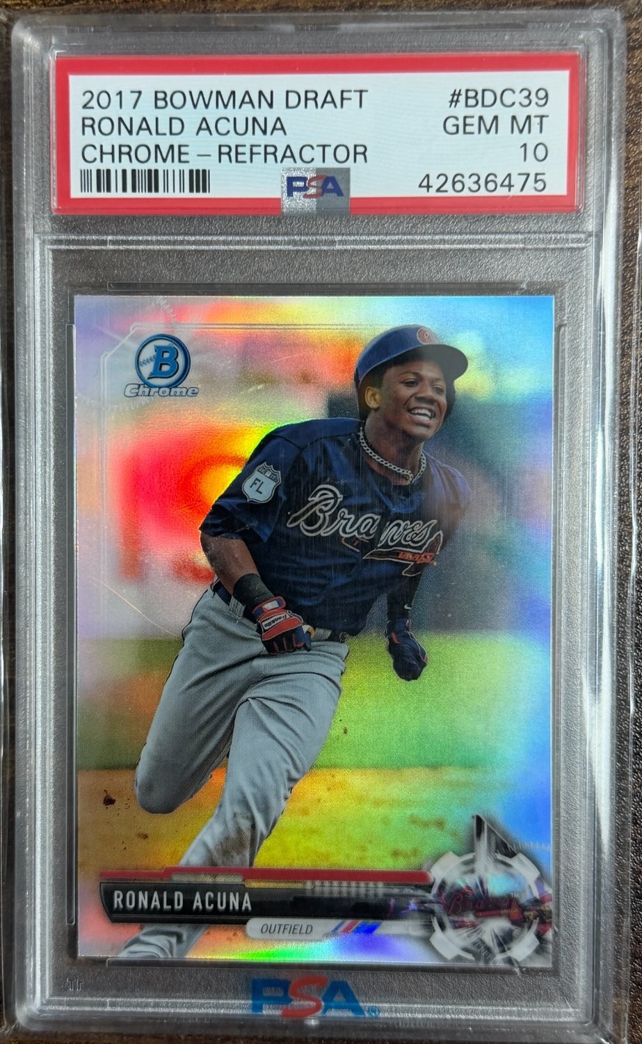 RONALD ACUNA 2017 BOWMAN DRAFT CHROME REFRACTOR ROOKIE RC #BDC39 PSA 10 Q1271