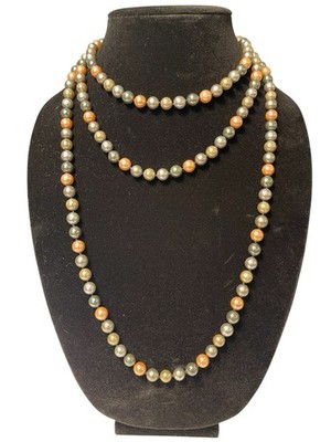 Hand Knotted 30'' Multi Hued Imitation Round Pearl Opera strand Necklace