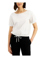 DONNA KARAN Womens White Short Sleeve Crew Neck Top XS