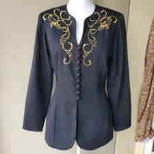 Nina K Jacket Womens 8 Black Gold Embroidered Baroque Victorian Elegant Blazer