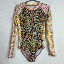 Molo Swimsuit Girls 8 Colorful Floral Zip Long Sleeve Rash Guard Boho Coastal