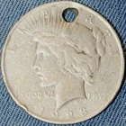 1923 United States Liberty Peace Dollar Drilled Hole Pendant 90% Silver