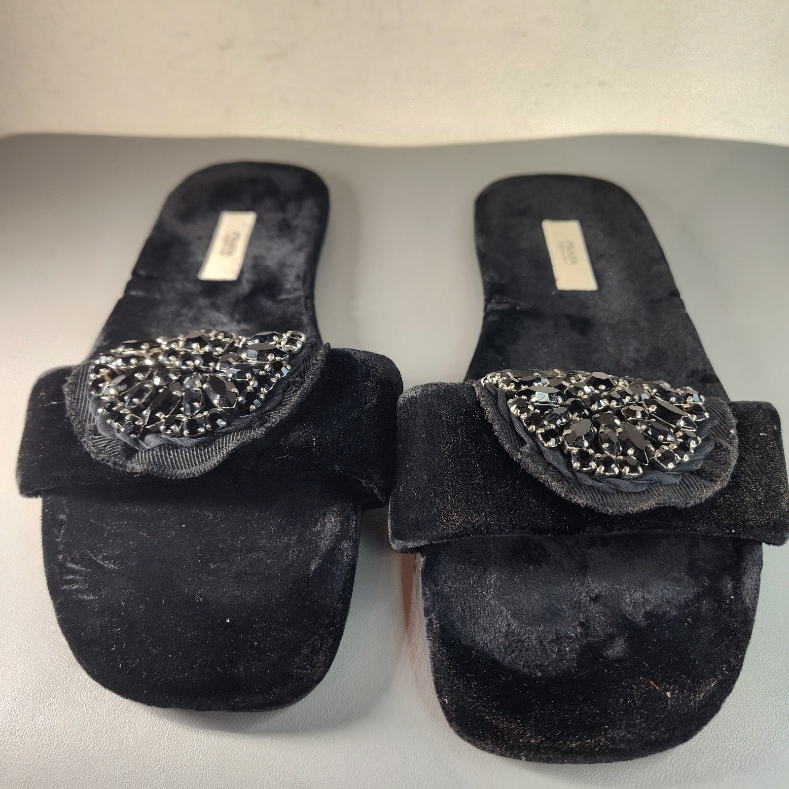 Prada Velvet Crystal Embellishments Slides Sandals Women's Sz EU 35.5 US 5.5 thumbnail 6