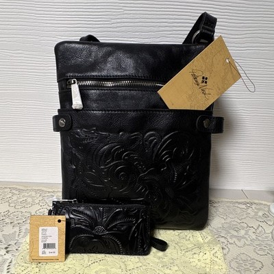 Patricia Nash Heritage Collection Black Embossed Floral Crossbody w/ Wallet