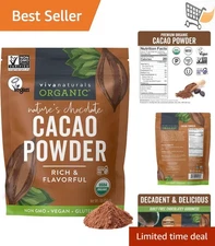 Organic Cacao Powder 1lb Unsweetened Dark Chocolate Flavor for Baking Smoothies