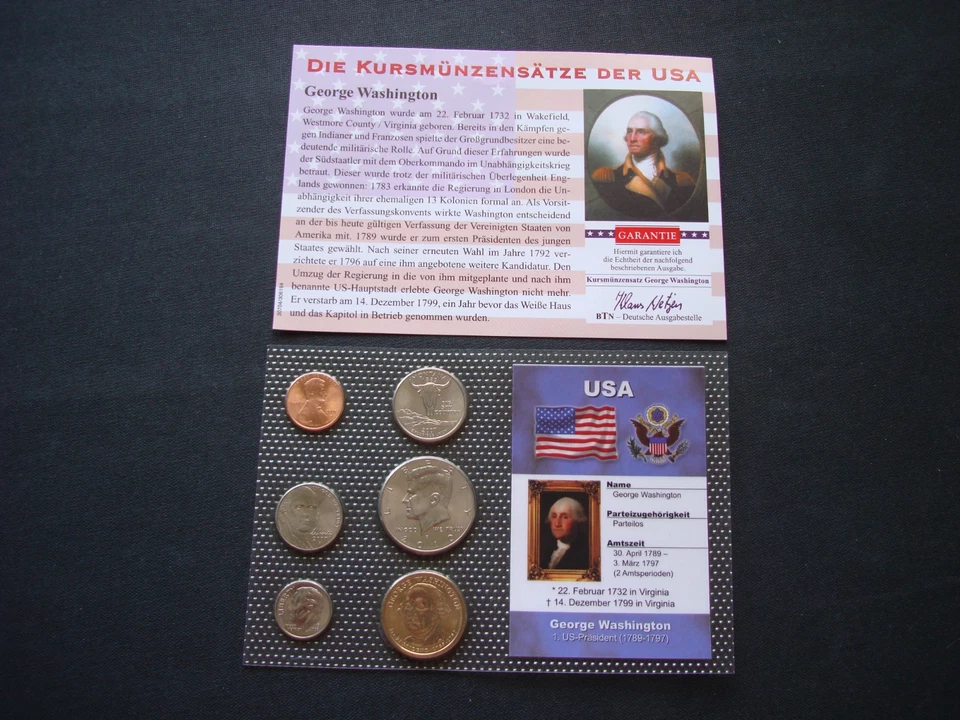 TOP USA George Washington Kursmünzensatz im Blister + Zertifikat! Münzen! OVP! K - Bild 1 von 2