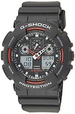 A3R Casio G-Shock GA-100-1A4DR Black Red Dial Analog Digital Watch v7q