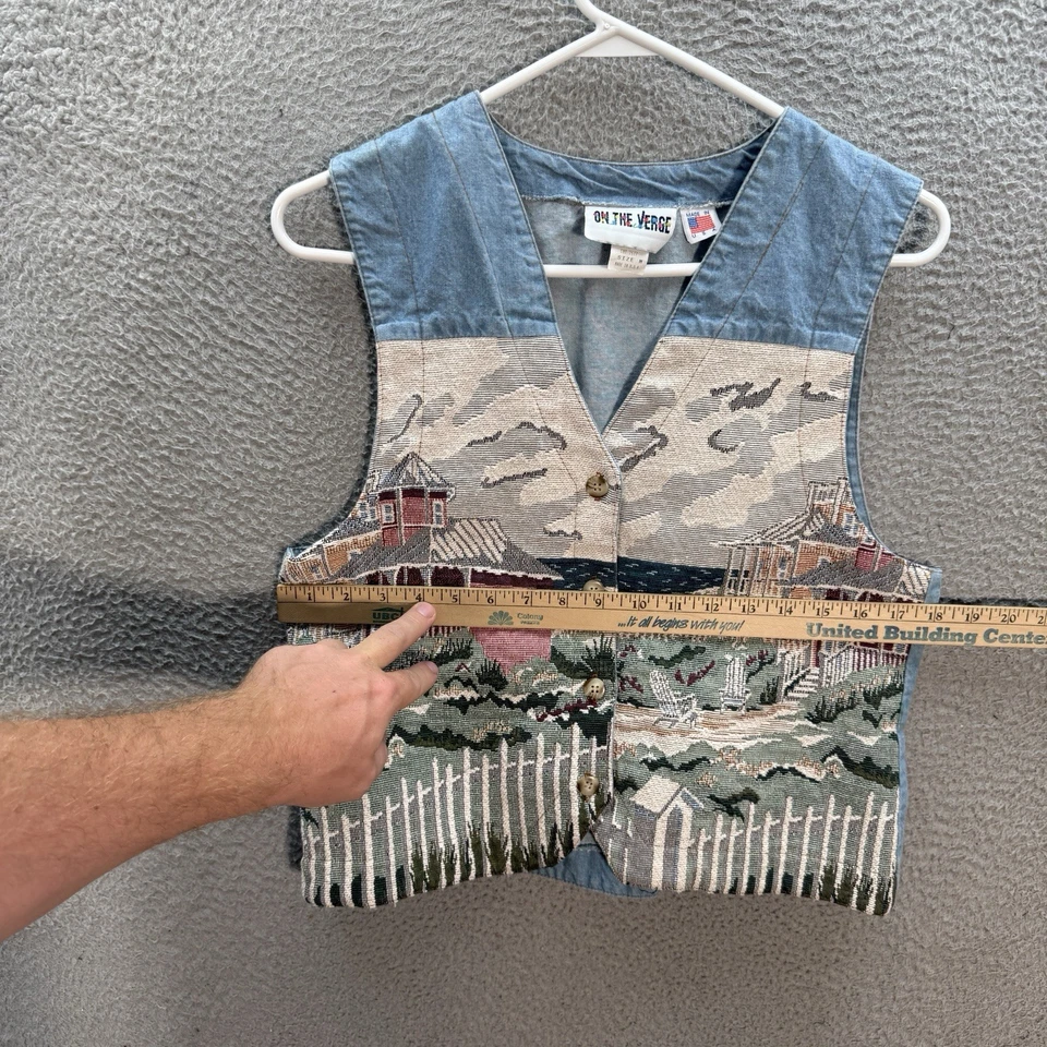 Chaleco On The Verge vintage para mujer tapiz de mezclilla mediano abuela cabaña años 90 Foto 3 de 4