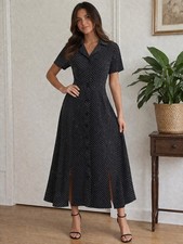 Vintage Jamie Brooke Dress Sz 14 Black White Polka Dot Midi Retro Classic NWT