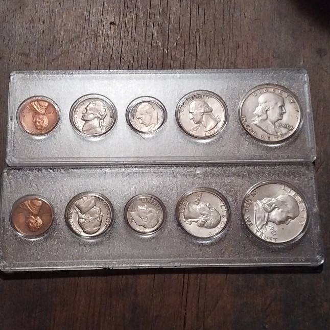 Two Silver US coin sets. 1960 and 1961. Put together,  not from mint. 