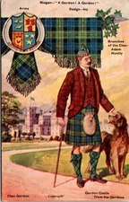 Highland Clans Gordon Arms Slogan Tartan Scotland UK Unposted Postcard D90
