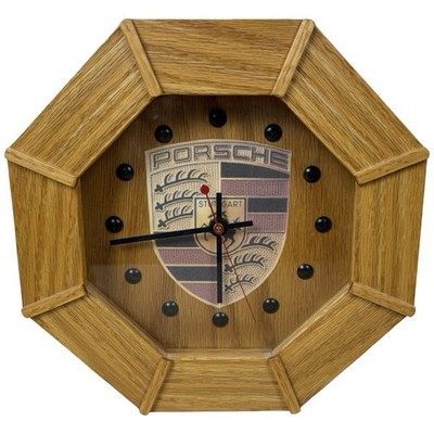 Porsche Car Logo Wall Clock Wood Grain Style Collector Tested 9 Inches