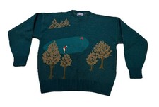 Vintage Pendleton Men's XL Pure Virgin Wool Golf Course Knit Sweater Blue Green