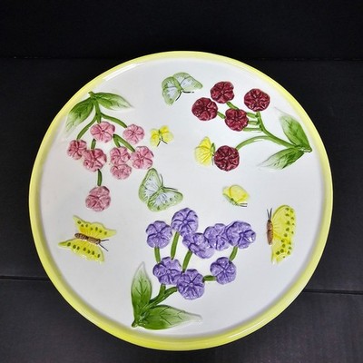 Gibson Pedestal Cake Plate Floral Butterfly Cottage Garden Tea Core Decor