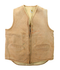 Vtg 70s 80s CARHARTT US Men  s L Tall Sherpa Fleece Lined Hunter Vest DISTRESSED