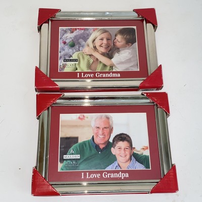 Malden Grandma & Grandpa 4x6 Photo Silver & Red Matted Picture Frames Set of 2