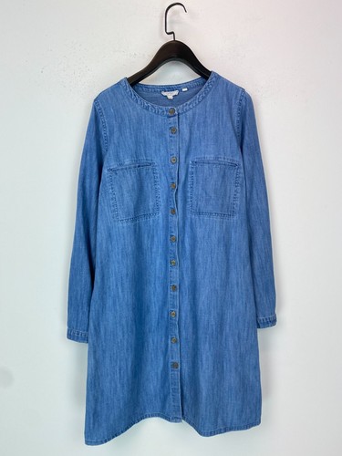Fat Face Denim Button Front Shirt Dress Pockets Short Long Sleeve UK 10