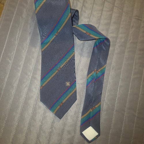 Celine Paris Repp Tie Mens 57"X3" Grey With Red Blue Green Stripes 100% Silk EUC - Picture 8 of 11