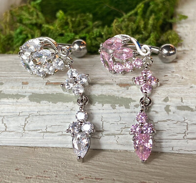 Reverse Navel Jewelry Cubic Zirconia Belly Ring - 5 CZ Gem Vertical Drop, Surgical Steel, 14G - Super Cute Navel Jewelry Snake Belly Button Rings - Foto 12