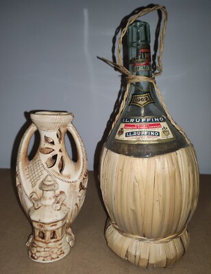 lotto oggetti vintage: bottiglia impagliata CHIANTI RUFFINO 1969