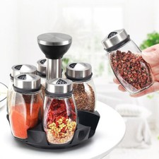 Rotating Spice Rack With 6 Spice Jars Airtight Glass Herb Jar Storage Containers