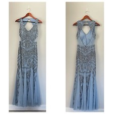 Adrianna Papell Sleeveless Beaded Mesh Maxi Dress With Cutout Back Size 8P