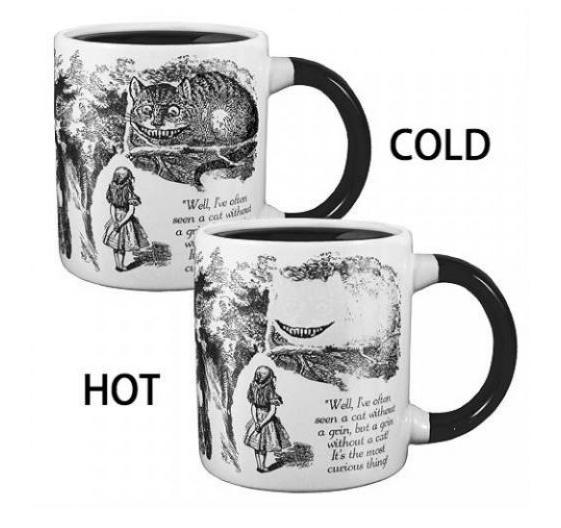 Taza que cambia calor para gato de Cheshire que desaparece de Alicia en el País de las Maravillas