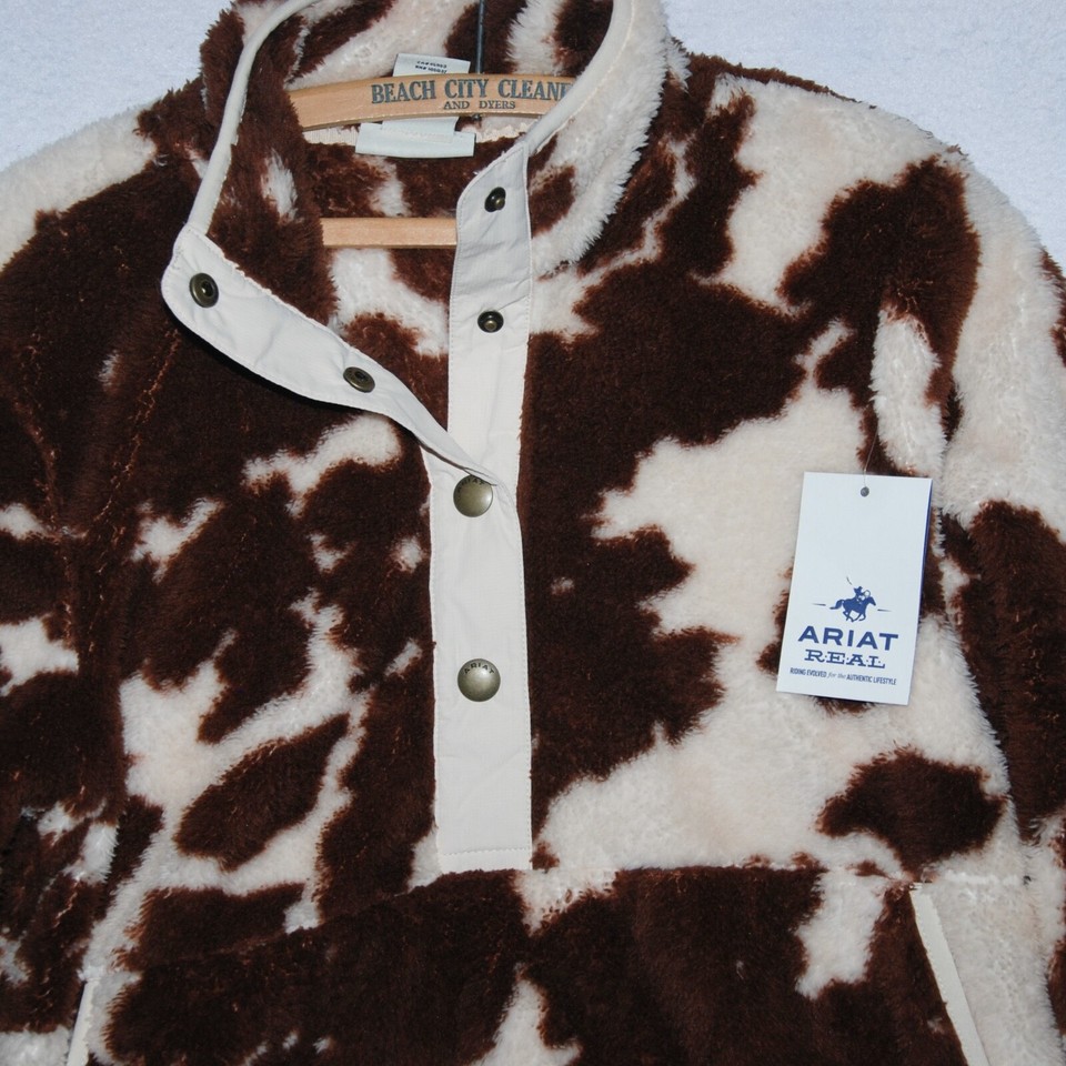 Ariat Women's Medium Berber Snap Front Fleece Sweatshirt Jacket Cow