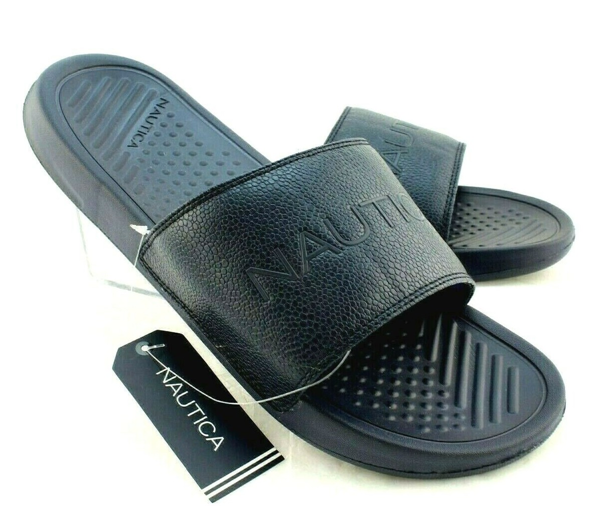 Nautica Bretton Size Navy Blue Slide Embossed Logo Men's Comfort