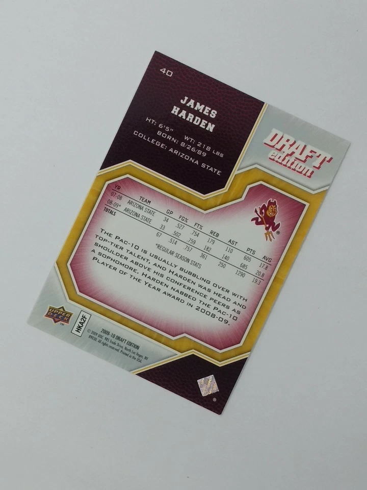 2009-10 Upper Deck Draft Edition JAMES HARDEN RC Rookie #40, Rockets - Image 4 of 4