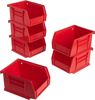 Akro-Mils 30210 AkroBins Plastic Hanging Stackable Storage 6 Pack, Red 