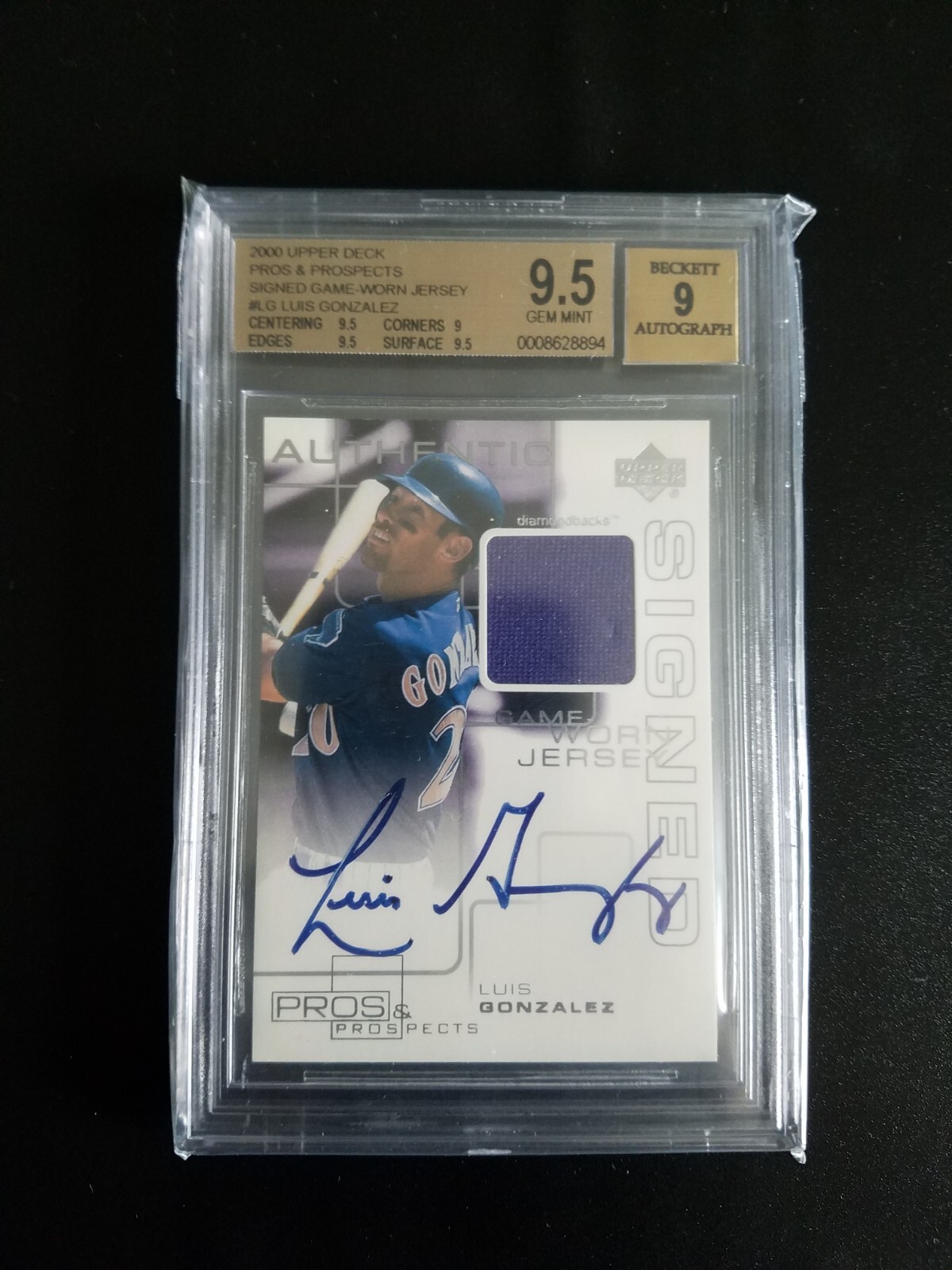 2000 Upper Deck Pros & Prospects Luis Gonzalez Game Worn Jersey Auto #LG BGS 9.5