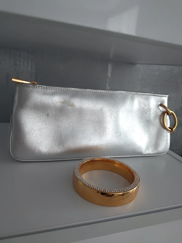 Bolso sin asas de cuero plateado Chopard brazalete brazalete pulsera cristal pavé Foto 2 de 4