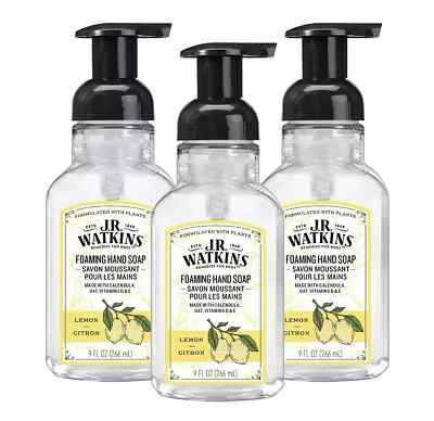 J.R. Watkins Foaming Hand Soap with Pump Moisturizing Foam Lemon 9 Fl Oz, 3 Pack