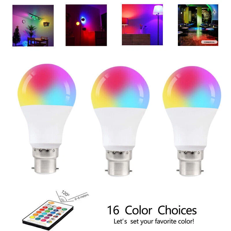 2x B22 RGB LED Bulb 10W Light 16 Colour Bayonet Lamp Changing Remote Control - Image 2 of 4