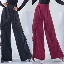 Latin Dance New Dance Wide Leg Pants Ballroom High Waist Ruffles Dance Pants